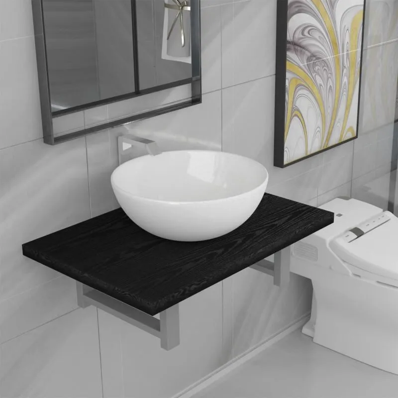 Furniture Limited - Set Mobili da Bagno 2 pz Ceramica Nero