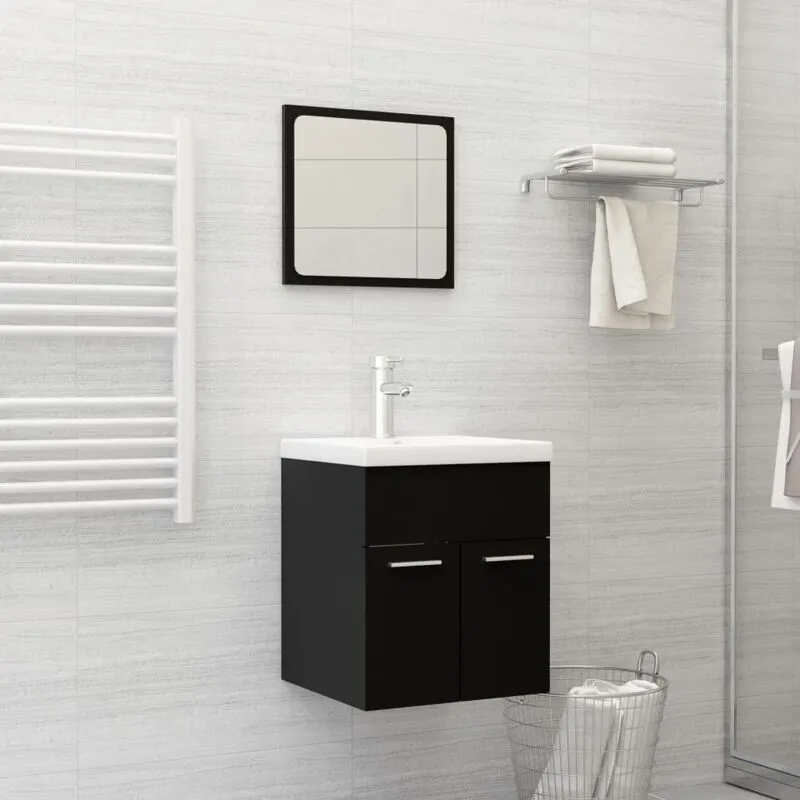 Furniture Limited - Set Mobili da Bagno 2 pz Nero in Legno - Zwart