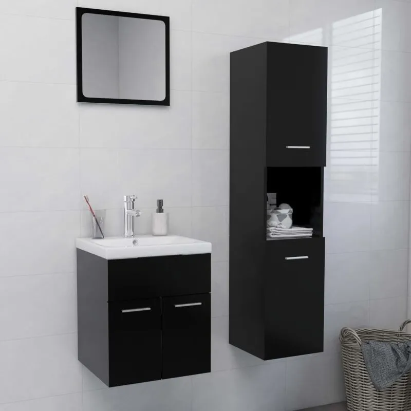 Furniture Limited - Set Mobili da Bagno Nero in Legno Multistrato - Zwart