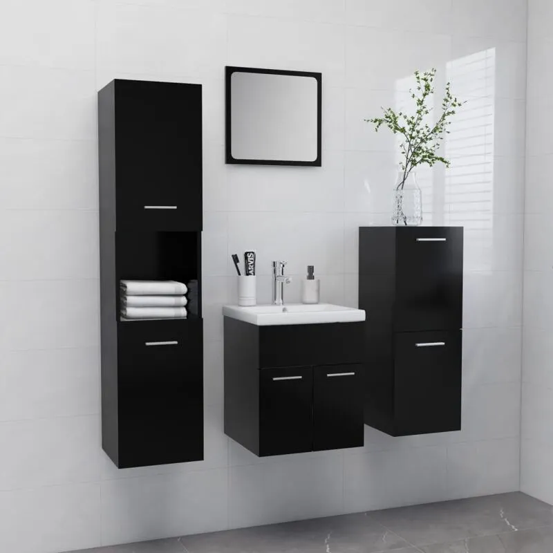 Furniture Limited - Set Mobili da Bagno Nero in Legno Multistrato - Zwart