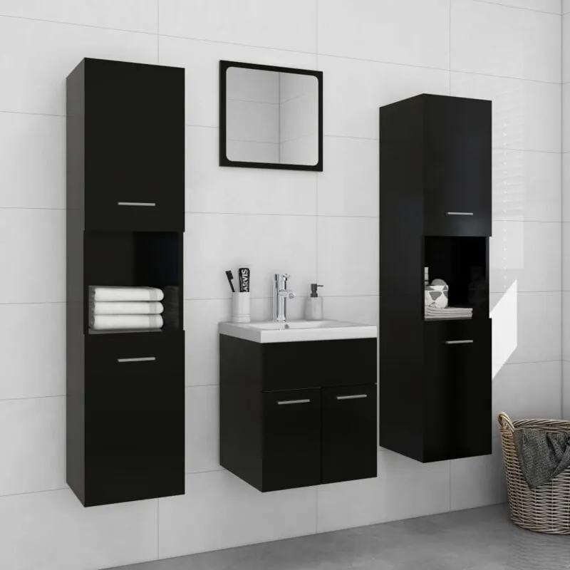 Furniture Limited - Set Mobili da Bagno Nero in Truciolato - Zwart