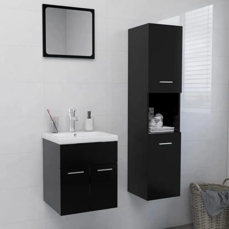 Furniture Limited - Set Mobili da Bagno Nero in Truciolato