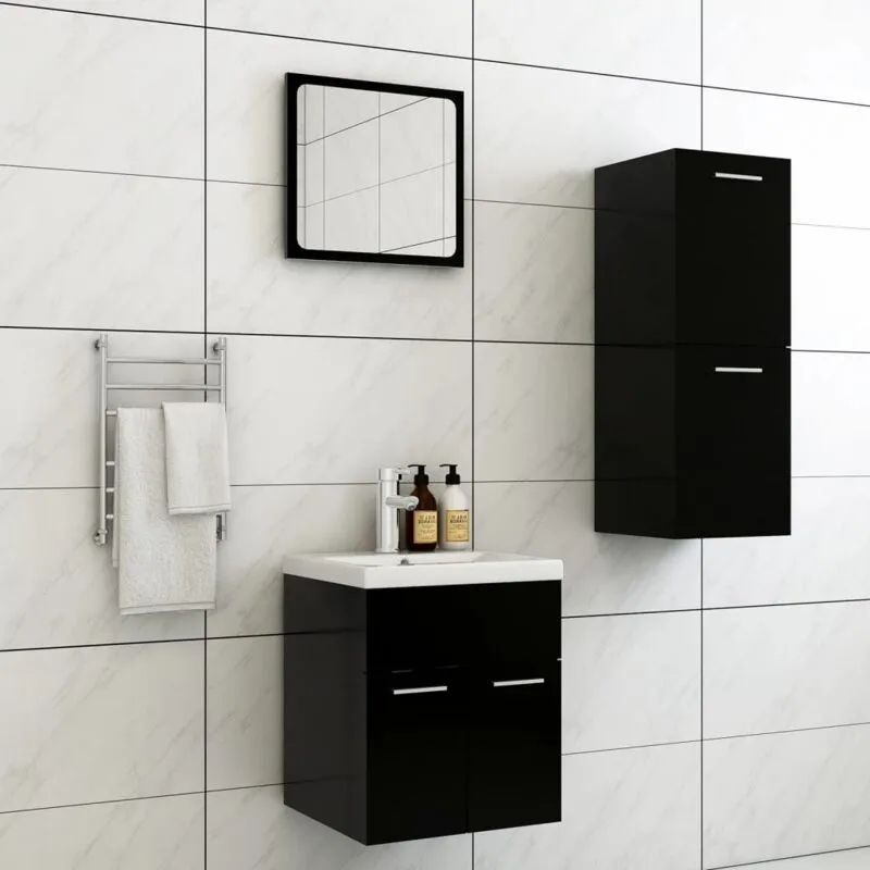 Furniture Limited - Set Mobili da Bagno Nero in Truciolato - Zwart