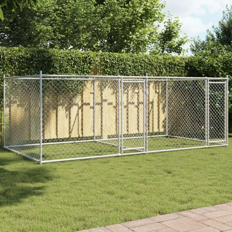 Gabbia per Cani con Porte Grigia 4x2x1,5 m in Acciaio Zincato - Vidaxl