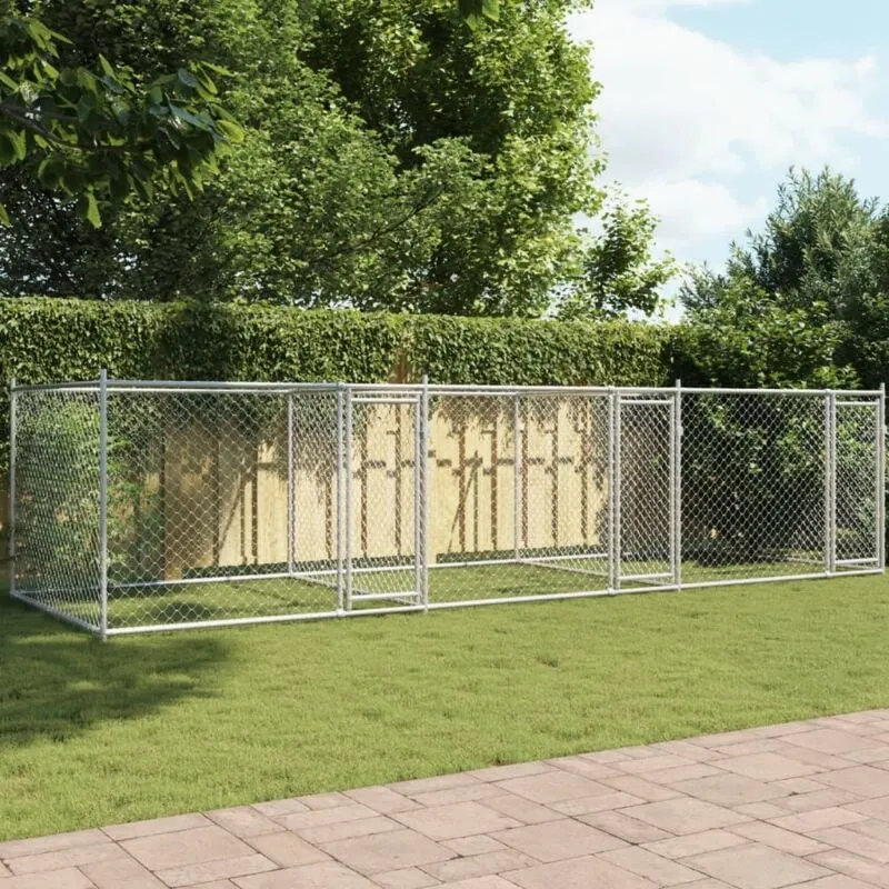 Gabbia per Cani con Porte Grigia 6x2x1,5 m in Acciaio Zincato - Vidaxl