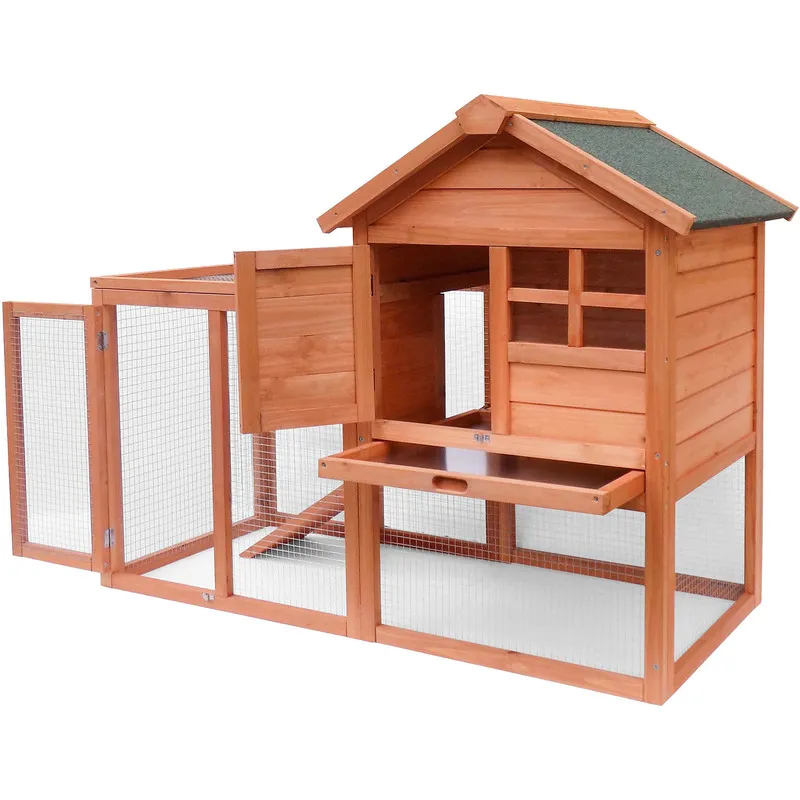 Fudajo - Conigliera a 2 livelli con recinto, legno di abete rosso, Stalla per conigli lepri