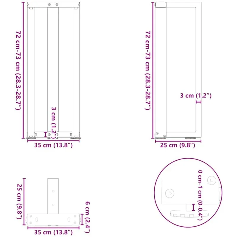 Vidaxl - Gambe Tavolo Consolle a t 2 pz Bianco 38x25x(72-73) cm Acciaio