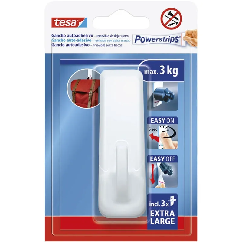 Tesa Assa Abloy - tesa Powerstrips Ganci rettangolari adesivi xl - Ganci di fissaggio extra forti - Supporto riutilizzabile per bagno o cucina