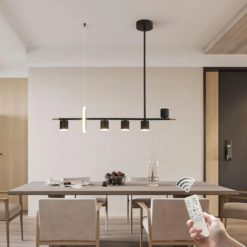 Moderna lampada a sospensione nera a led, dimmerabile, con faretti, 40 cm, moderno lampadario a led per cucina, sala da pranzo, bar (40 w, 6 luci,