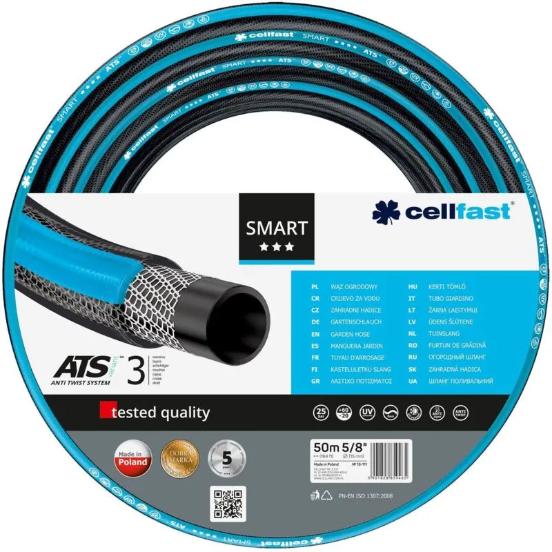 Tubo da giardino cellfast smart atsv 3 strati - 50 Metri di Ø5/8' (15mm) - Blu