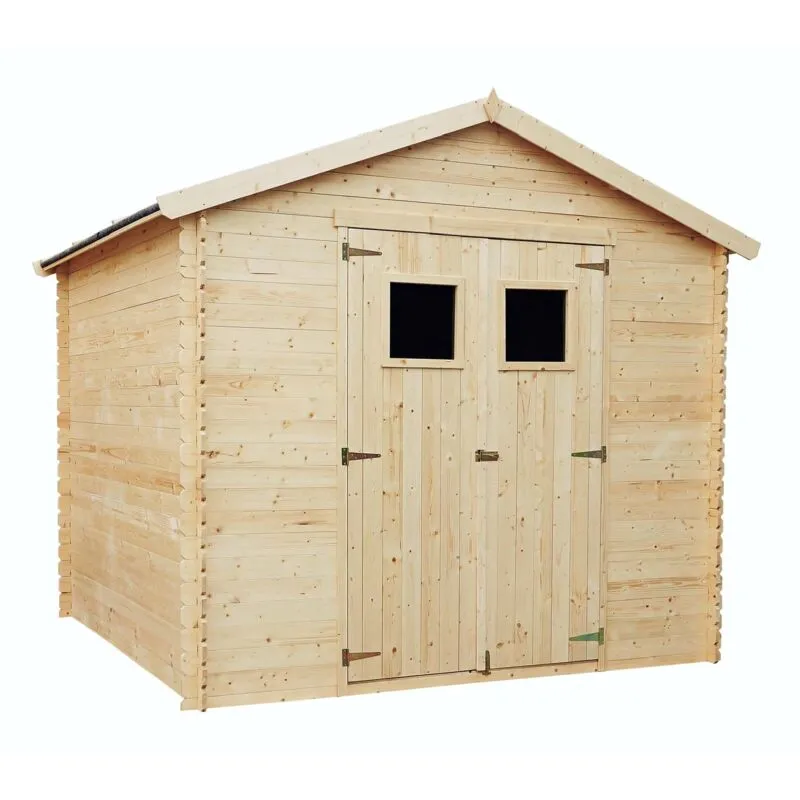 Gardiun - Casetta da Giardino in Legno Naturale Dimitri 238x238x236 cm - 6,8 m² Guaina Bituminosa Porta Doppia a Battente 19 mm di Spessore Legno di