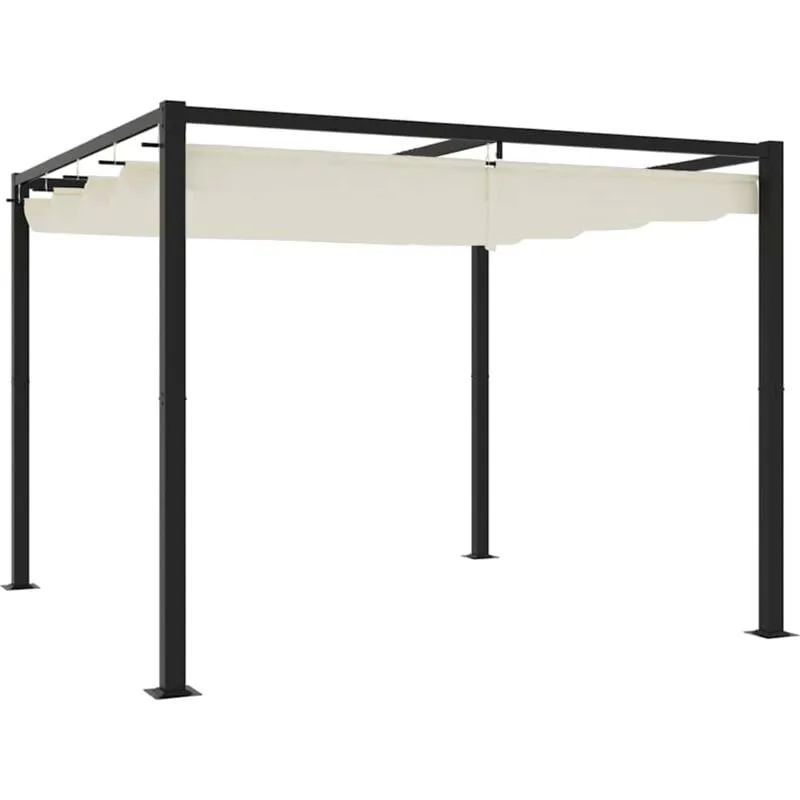 Gazebo da Giardino con Tetto Retrattile Crema 3x3m in Acciaio - Vidaxl