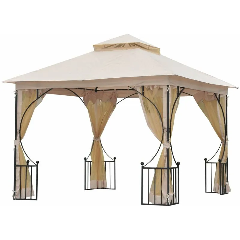 Gazebo da Giardino 3x3 m con Doppio Tettuccio in Metallo e Poliestere Beige