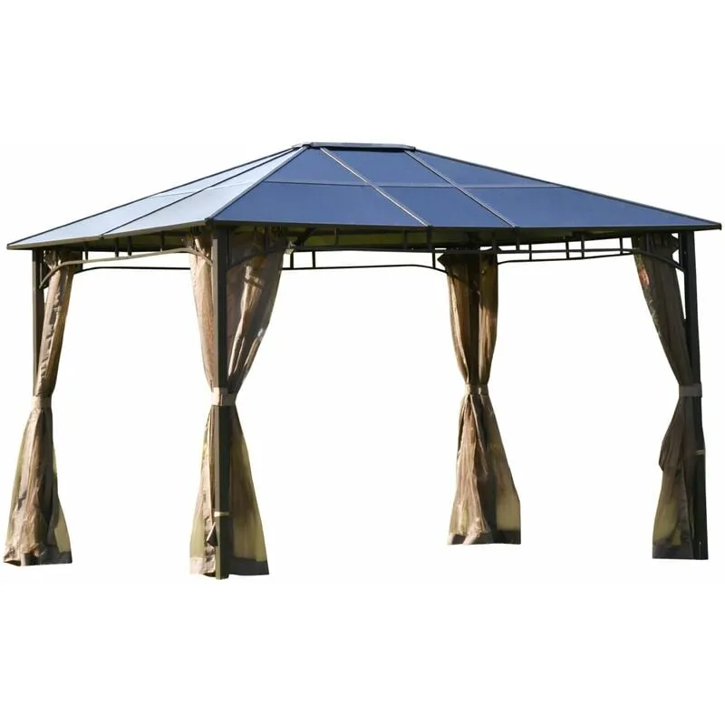 Gazebo da Giardino con Zanzariera 3,6x3m Tetto in Policarbonato Marrone