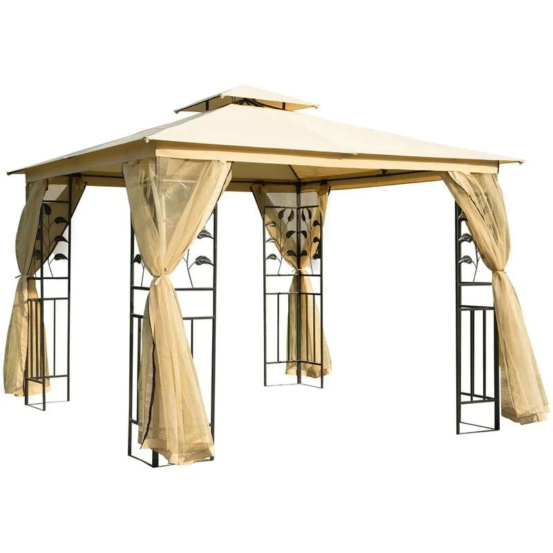 Gazebo da Giardino di Lusso 3x3m in Metallo con Zanzariera Panna