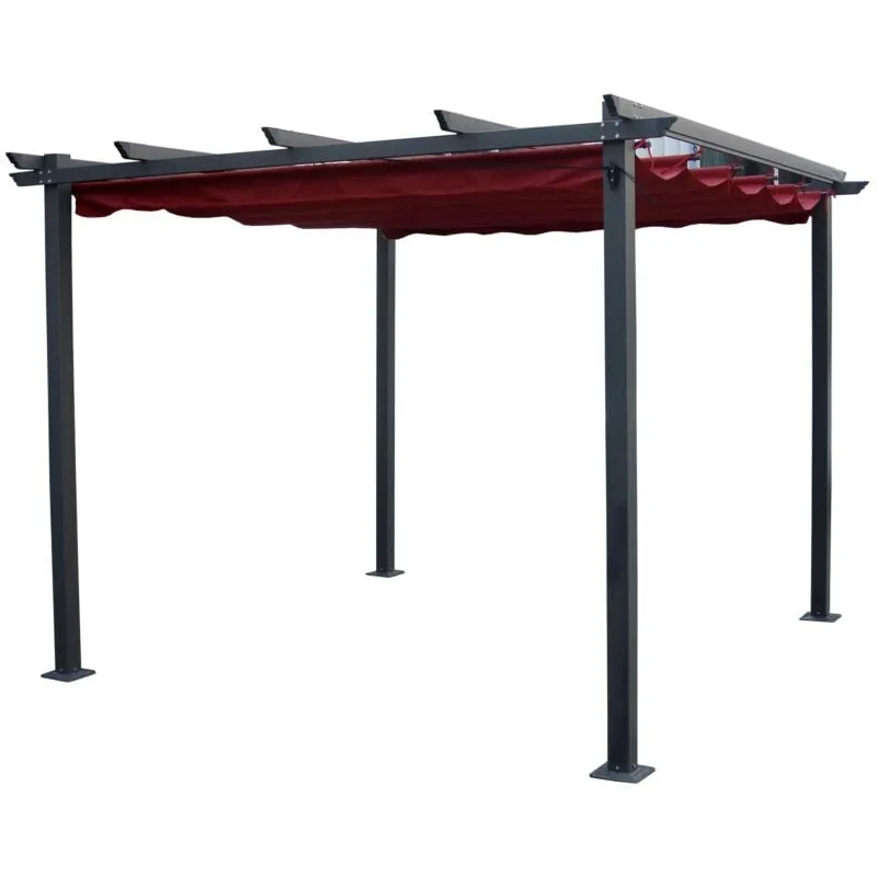 gazebo pergola da esterno euro garden "daiana" in acciaio colore burgundy, 3x3 m