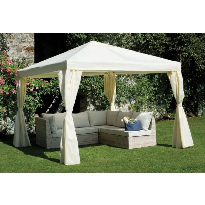 Gazebo quadrato 3x3 m con struttura in ferro bianco e telo di copertura ecrù - Mezzola