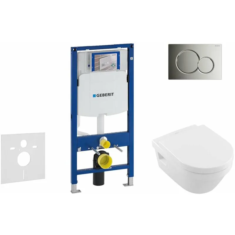  - Duofix - Modulo di installazione per wc sospesi con placca di comando Sigma01, cromo lucido + wc e copriwater Villeroy Boch, DirectFlush,