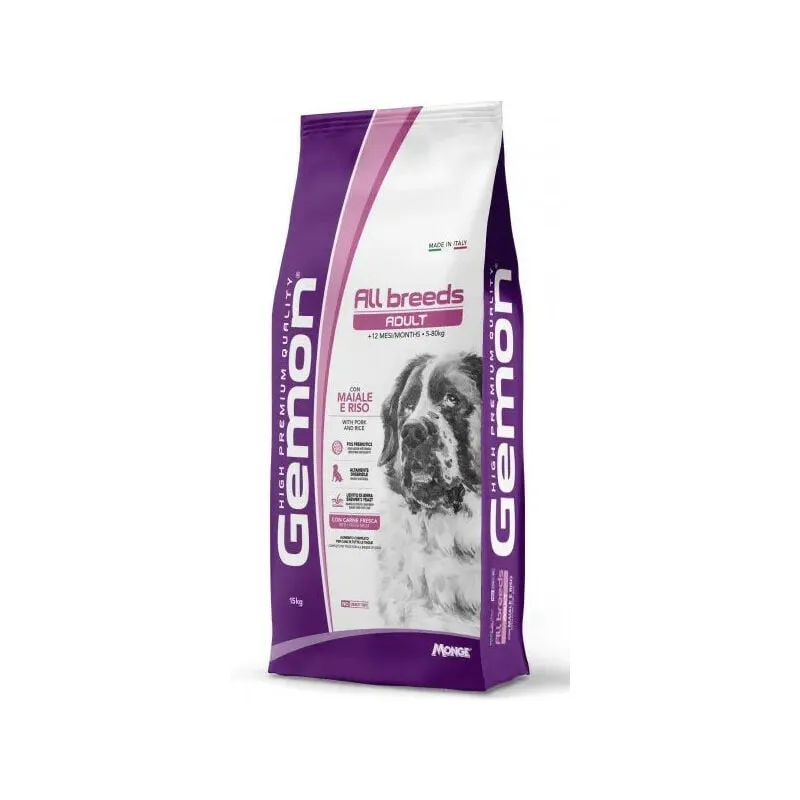 Per Cani Adult All Breeds con Maiale da 15 Kg - Gemon