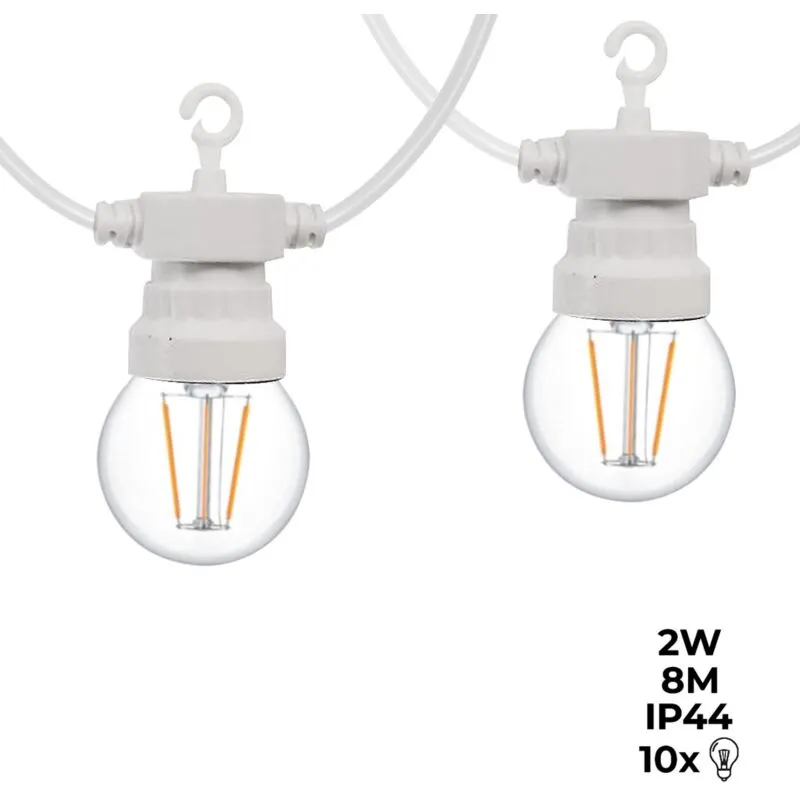 Barcelona Led - Catena led cavo bianco 10 lampadine led 3000ºK - 8 metri - Bianco Caldo