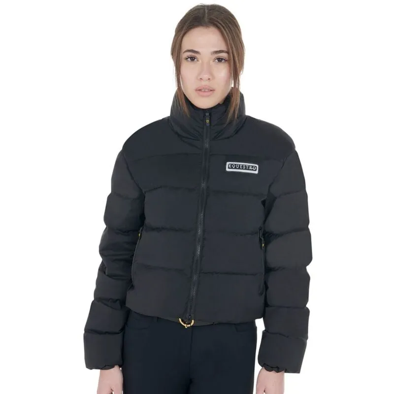 Giacca piumino donna in tessuto tecnico elasticizzato con collo alto Equestro s, Nero