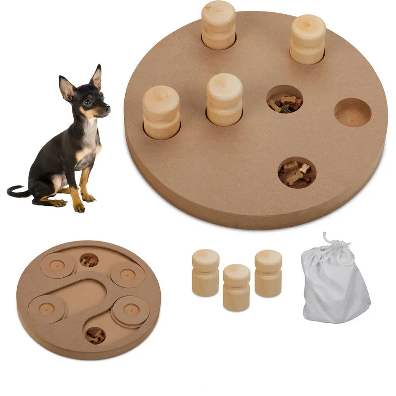 Gioco Interattivo per Cani e Gatti, 2in1 mdf, Giocattolo Attivazione Mentale, Dog Activity Puzzle, Marrone - Relaxdays