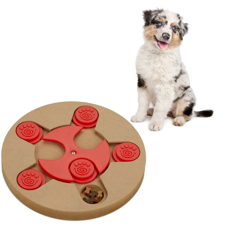 Gioco Interattivo per Cani e Gatti, Giocattolo Attivazione Mentale e Olfattiva, Dog Puzzle, mdf, Marrone Rosso - Relaxdays