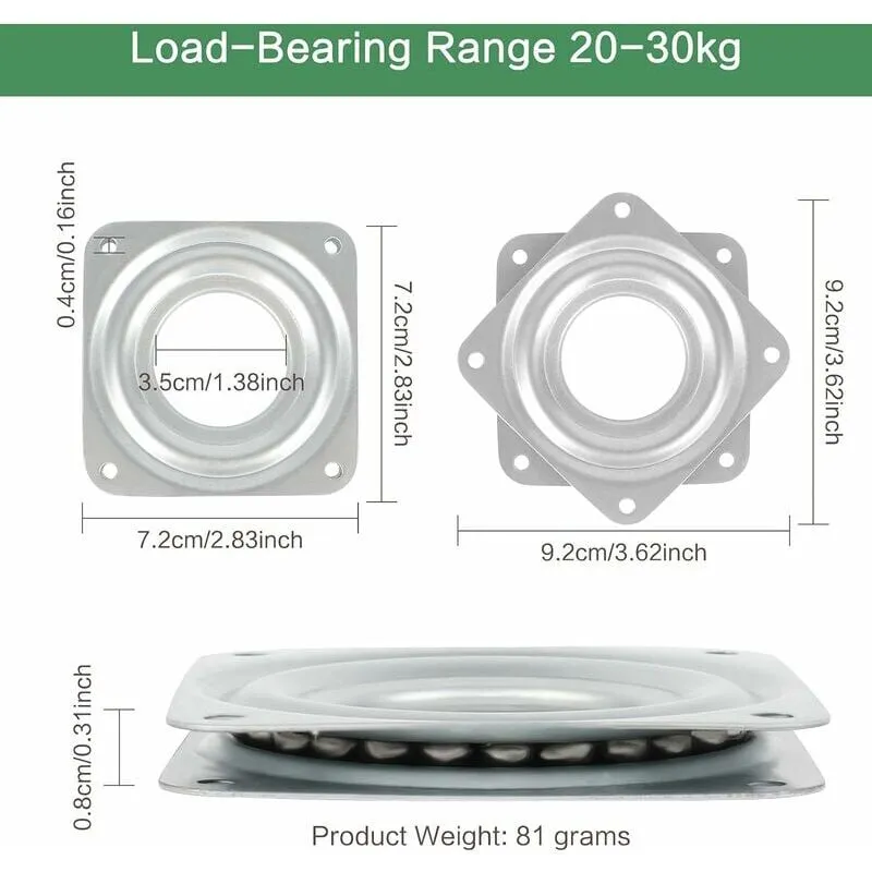  - Giradischi girevole a 360 gradi, giradischi in metallo a 6 sezioni, piastra girevole per tv, giradischi quadrato, piastra girevole con 4