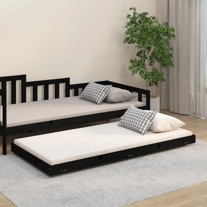 Letto adulto, Giroletto, Letto singolo Nero 75x190 cm in Legno Massello di Pino Vidaxl