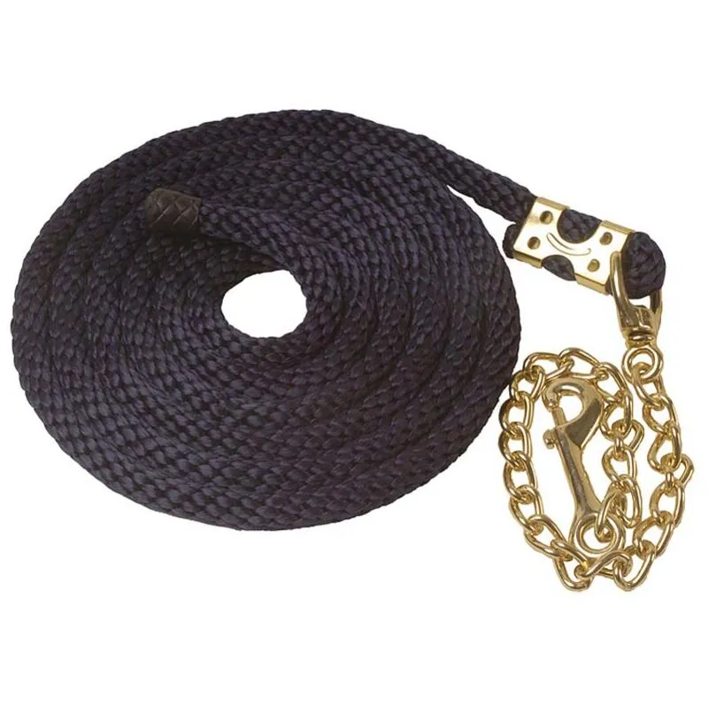 Lunghina per cavallo in nylon grosso semi rigido e intrecciato con catena e moschettone colore ottone - Nero