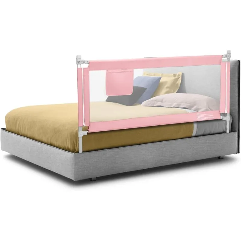 Goplus - Barriera per Letto 176,5 cm, Barriera per Letto per Bambini, Sponda per Letto in Tessuto con Altezza Regolabile, Doppie Chiusure,Barriera di