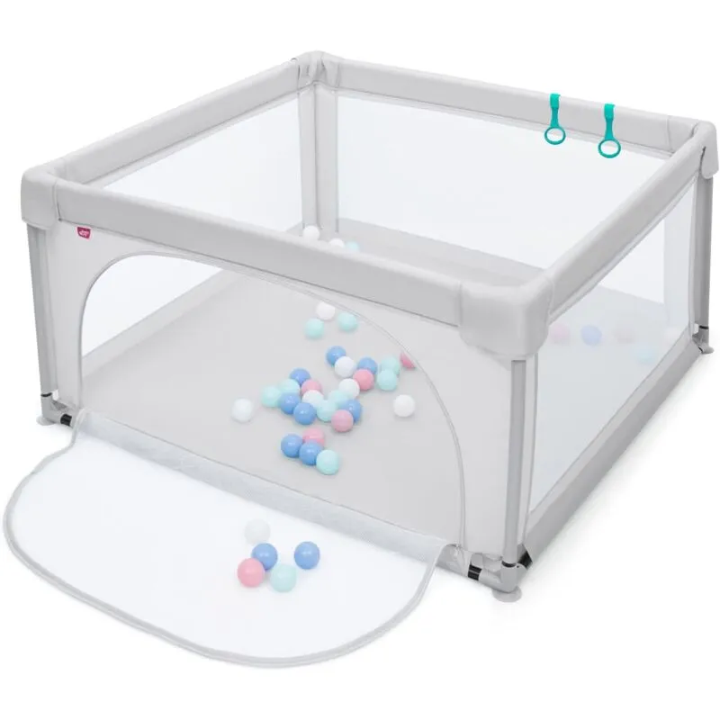 Goplus - Box per Bambini 120 x 120 x 68 cm, Recinto in Rete con 50 Palline e 2 Anelli per Imparare a Camminare, Ventose Antiscivole, Centro Attività