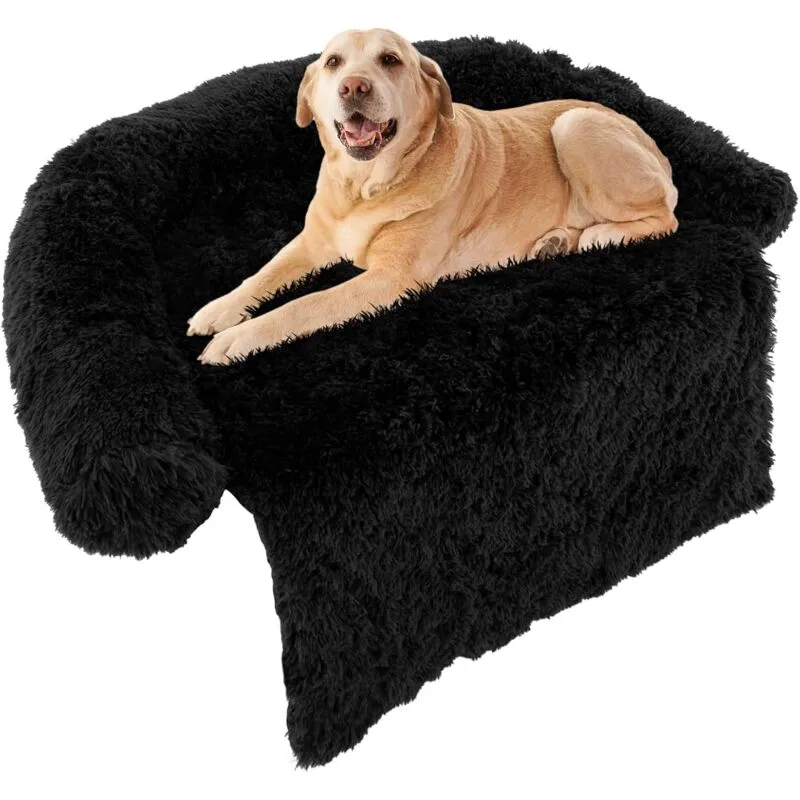 Letto per Cani in Peluche, Tappettini da Letto per Cani con Rivestimento Rimovibile e Lavabile, Cuccia per Animali Domestici (l, Nero) - Goplus