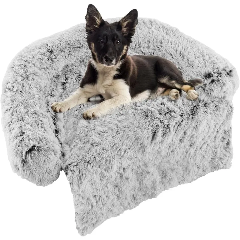  Letto per Cani in Peluche, Tappettini da Letto per Cani con Rivestimento Rimovibile e Lavabile, Cuccia per Animali Domestici (M, Grigio)