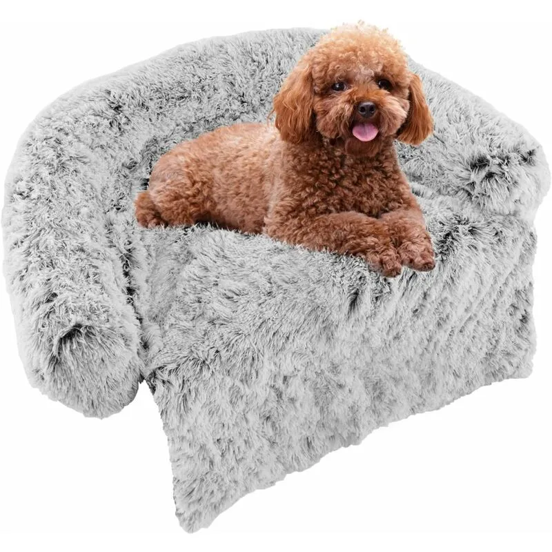  Letto per Cani in Peluche, Tappettini da Letto per Cani con Rivestimento Rimovibile e Lavabile, Cuccia per Animali Domestici (S, Grigio)