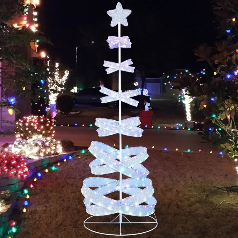  Luci Natalizie a Forma di Alberi Natale a Spirale, con 341 Luci LED, 34 Modalità di Illuminazione, 4 Chiodi a Terra, Decorazione di Natale per