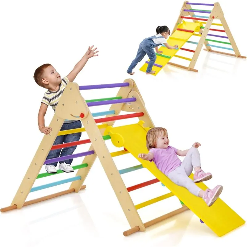 Goplus - Triangolo da Arrampicata per Bambini, Scivolo e Arrampicata, Materiale in Legno, Struttura Stabile, per Camera dei Bambini, Asilo, Adatto ai