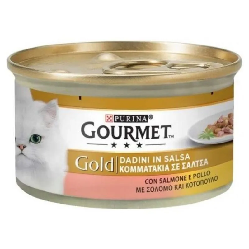 Gourmet Gold Dadini in salsa pollo e salmone Purina 85 grammi