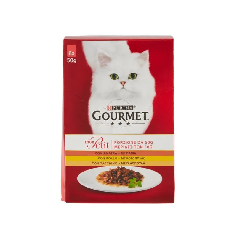 Gourmet Monpetit Multipack per Gatto da 6x50gr Anatra Pollo e Tacchino