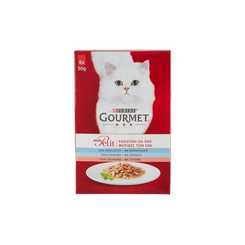 Gourmet Monpetit Multipack per Gatto da 6x50gr Merluzzo Sardina e Salmone