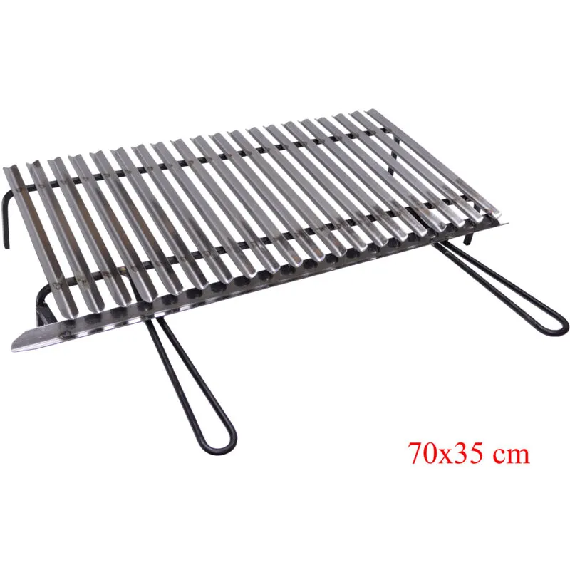 Graticola in acciaio, griglia inox per barbecue con recupero oli + omaggio scegli la misura: 70x35 cm