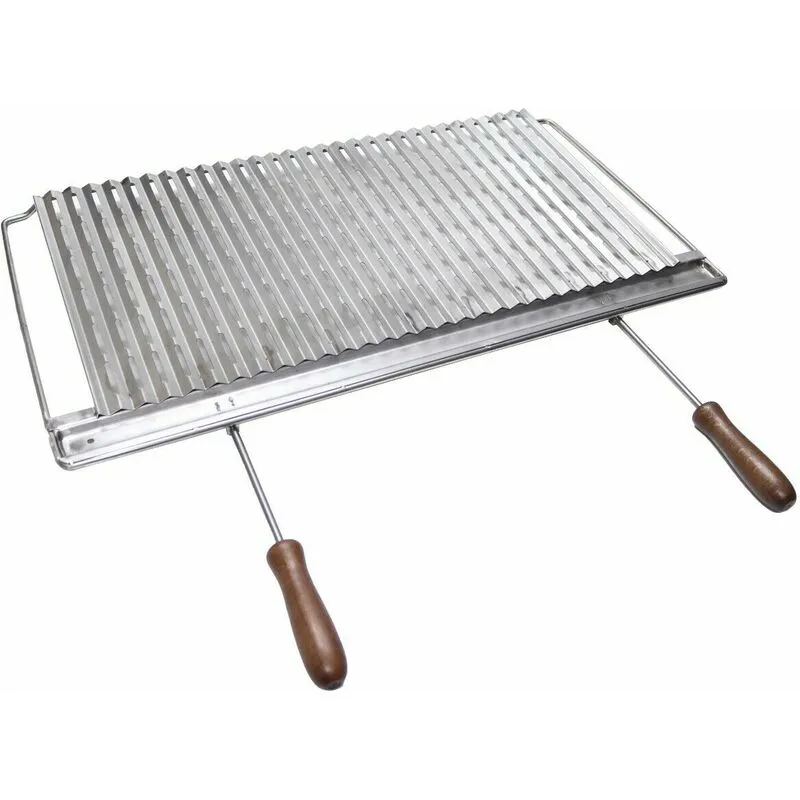 Graticola in acciaio inox per barbecue camino stufa con manici legno smontabili misura a scelta : 76x40 cm