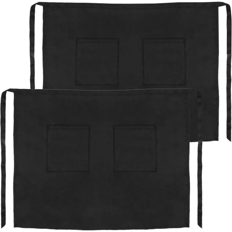 Primematik - Grembiule da cucina e cameriere 56 x 47 cm nero in vita medio con 2 tasche 2-pack