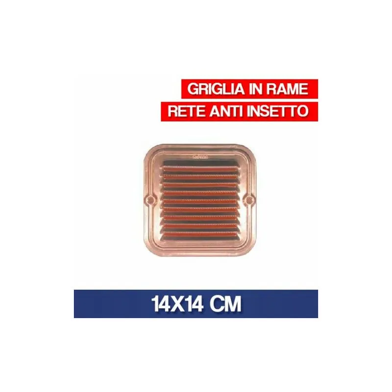 Marca - griglia areazione rame cm 14 x 14, 14 x 25 con rete antinsetti (18543V) 14X14 cm (18543)