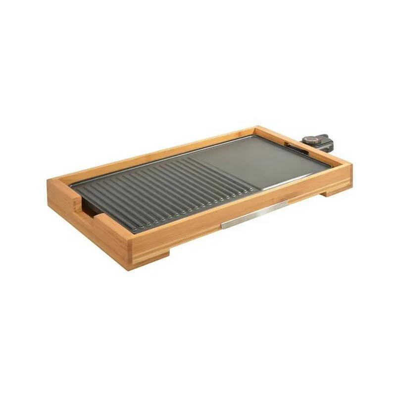 Griglia elettrica plancha 2000w 51x25,5cm - kcwoodpla2000 - kitchen chef