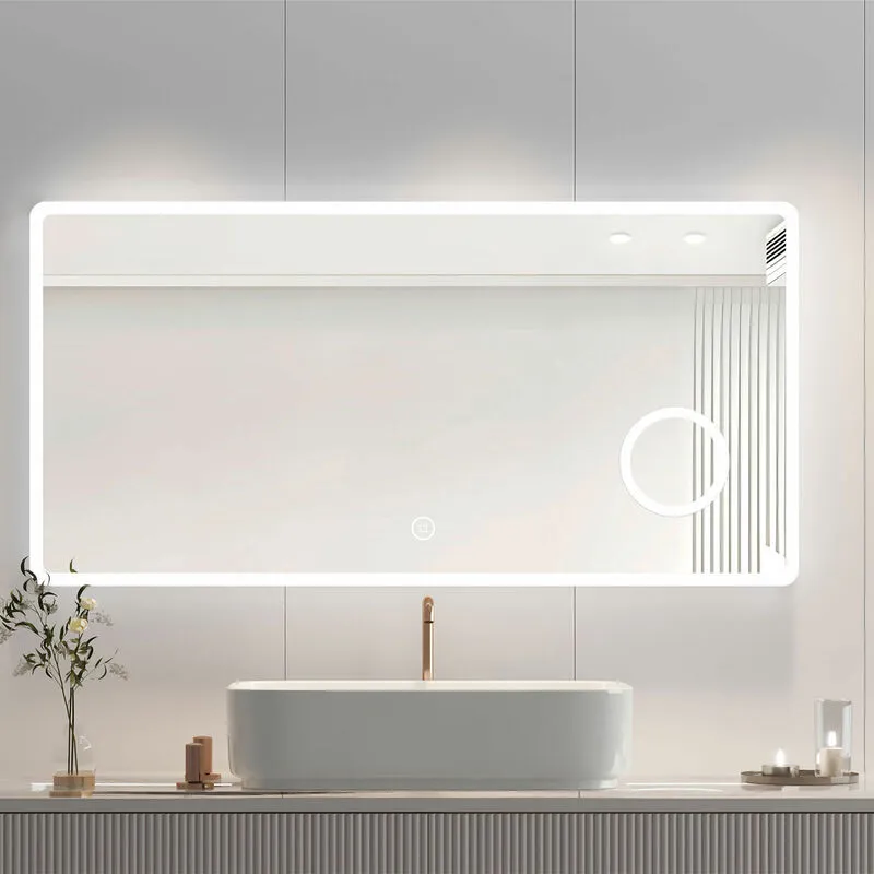 Specchio Bagno 120x60cm Interruttore Touch con Lente d'ingrandimento 3x Specchio da bagno luminoso con illuminazione bianca fredda 6500k - Heilmetz