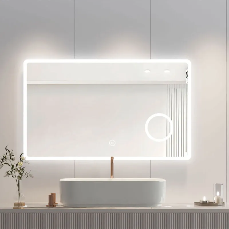 Specchio Bagno 100x60cm Interruttore Touch con Lente d'ingrandimento 3x Specchio da bagno luminoso con illuminazione bianca fredda 6500k - Heilmetz