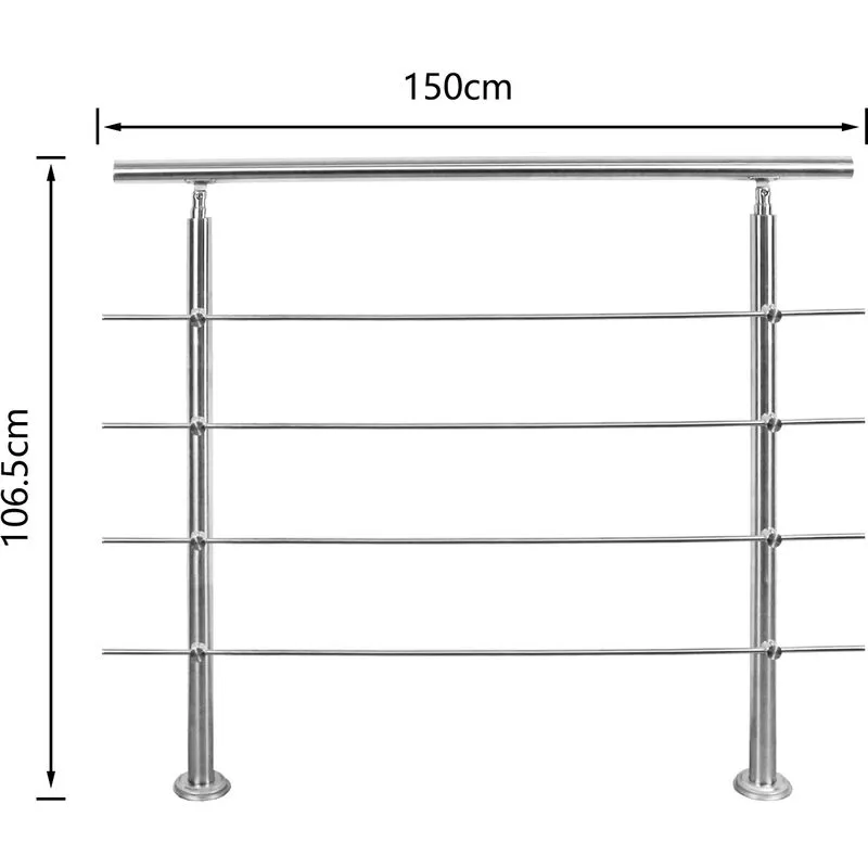 Kit di ringhiera per corrimano in acciaio inossidabile con/senza montanti a croce per ringhiere per scale all'interno e all'esterno. balcone (150 cm.