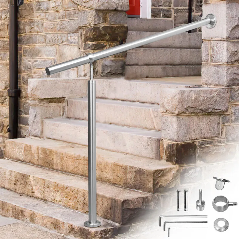 Barandilla de entrada de acero inoxidable pasamanos para escaleras ángulo de montaje ajustable incluye material de montaje para interior 180 cm