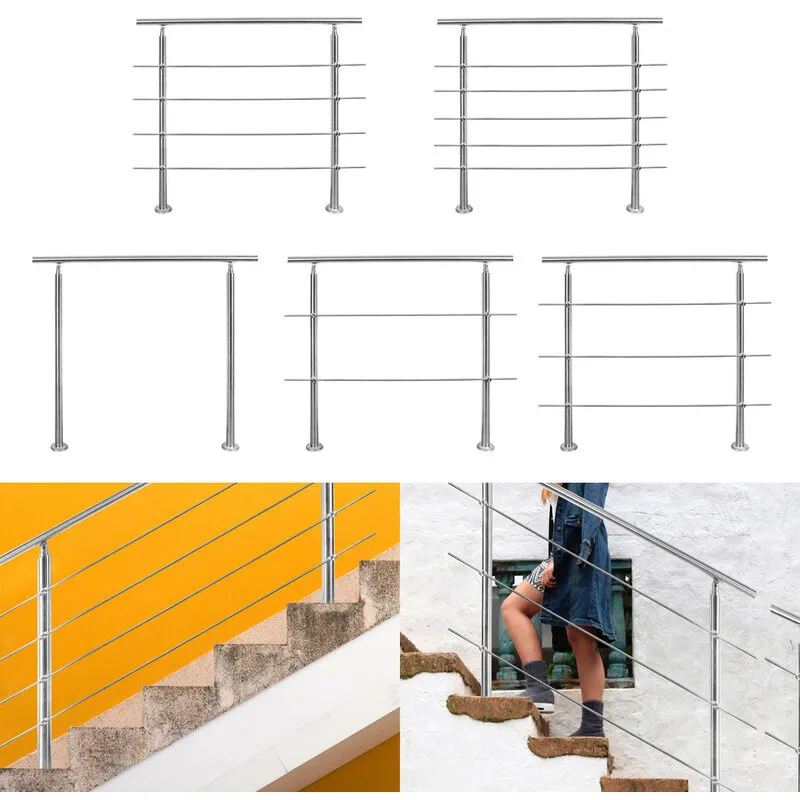Riducia per corrimano in acciaio inossidabile per scale di parapetto del balcone con/senza corde trasversali (80 cm. senza montanti incrociati)